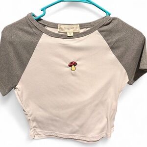 Mushroom Cropped Graphic Tee - Gray and White